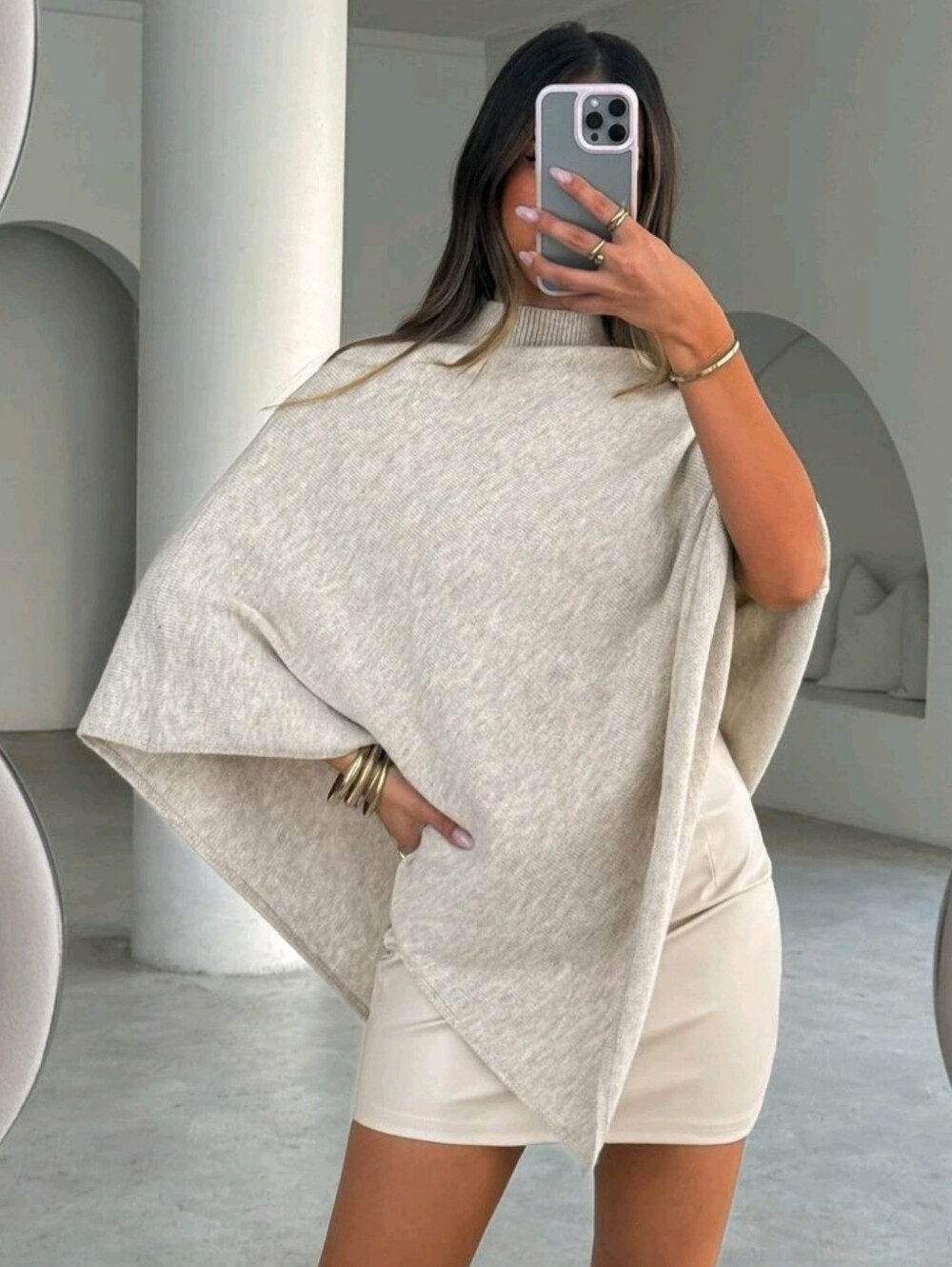 Women's Autumn/Winter New Shawl Cape Sweater, Khaki Color, Loose Fit - Picture 4 of 8